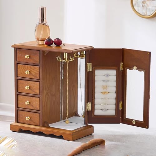 TBLOTYD Jewelry Armoire with Mirror, Multi-Layer Jewelry Organizer, Jewelry Cabinet with Drawer, Built-in Necklace Rotating Hook,Yellow