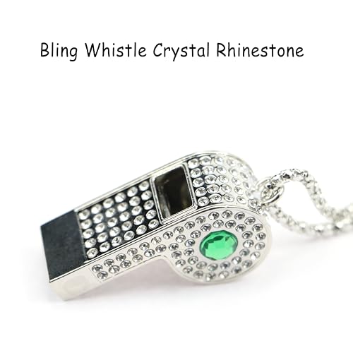 Silbato metálico con rhinestones y cadena plateado miniatura 5