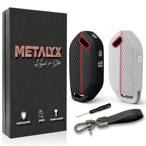 Image of Metalyx [2 Key Covers + 1 PU Leather Keychain] for Kia Seltos 2026 | Silicone Key Fob Case | Anti-Scratch | HTK HTK(O) HTX HTX(A) GTX GTX(A) Keyfob Case For Seltos Facelift