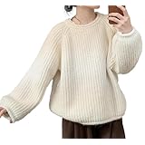 [1/2plus] ニブンノイチプラス セーター ゆる ニット ゆったり プルオーバー トップス ロー ゲージ オーバー サイズ レディース (白,XL)
