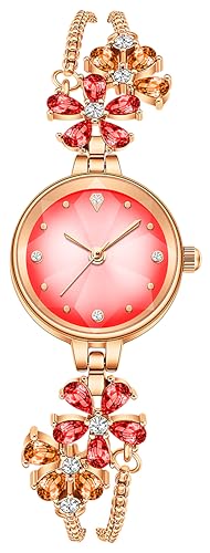 findtime Womens Analogue Watches for Ladies Stylish Elegant Diamond Watches for Women Alloy Flower Shape Waterproof Jewelry Wrist Watch