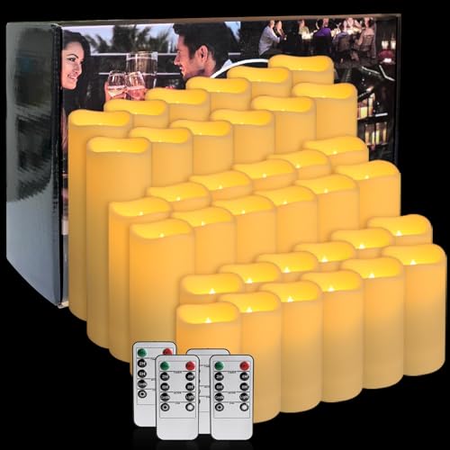 Image of 36-Pack Flickering Flameless Candles with Remote Control - LED Fake Candle Perfect for Wedding,Outdoor,Table,Halloween,Christmas Decor - Create a Magical Ambiance Effortlessly(Three Sizes)