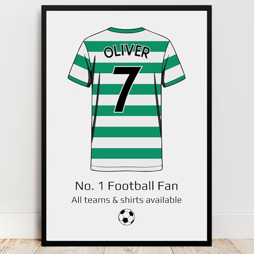 Personalised Celtic Shirt Print | All Teams Available | Framed or Prints | Gift for Boy, Son, Brother, Dad or Grandad | Unique Footy Celts Fan Football Wall Art Keepsake Sports Fan