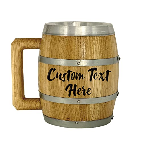OEZZO Handmade White Oak Customized Barrel Mugs with Aluminum Interior, Personalized Stein with Precision Laser Engraving (24oz Barrel Mug)