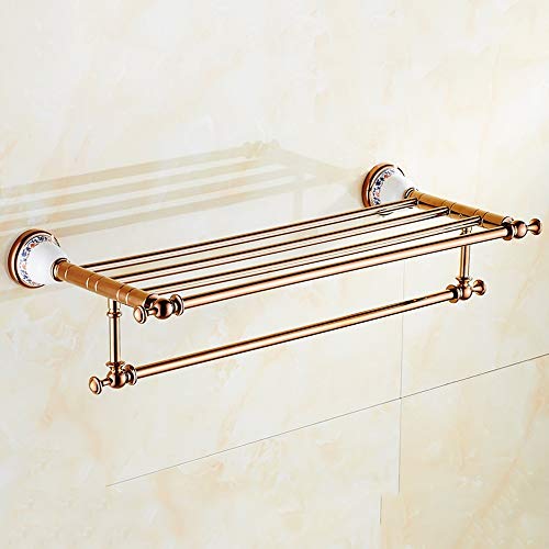 Preisvergleich Produktbild LifeX Europäische Doppel Rose Golden Handtuchhalter Messing Handtuchhalter Blau Und Weiß Porzellan Handtuchhalter Kupfer 2 Pole Handtuch Lagerung Aufhänger Stange 61,5 cm Bad Anhänger
