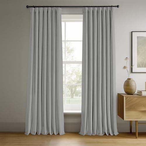 HPD Half Price Drapes Signature Velvet Thermal Blackout Curtains for Living Room 120 Inch Long (1 Panel) Rod Pocket Insulated Blackout Curtains for Bedroom Window Curtains, 50W x 120L, Reflection Grey