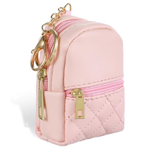 Ymapinc Mini chaveiro de mochila – Mochila pequena de couro sintético para mulheres, chaves, cartões, moedas e batom, rosa, 6.69 x 2.75 x 1.96 inches