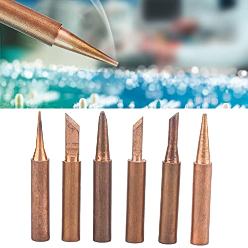 Image of 6Pcs Pure Copper Solder Tips Set for 936 Soldering Iron Handles, Pointed, Knife, Horseshoe, Flat Tips, with Quick Heat Up, Non Magnetic, Suitable for Speaker Welding soldering iron tips soldering tips