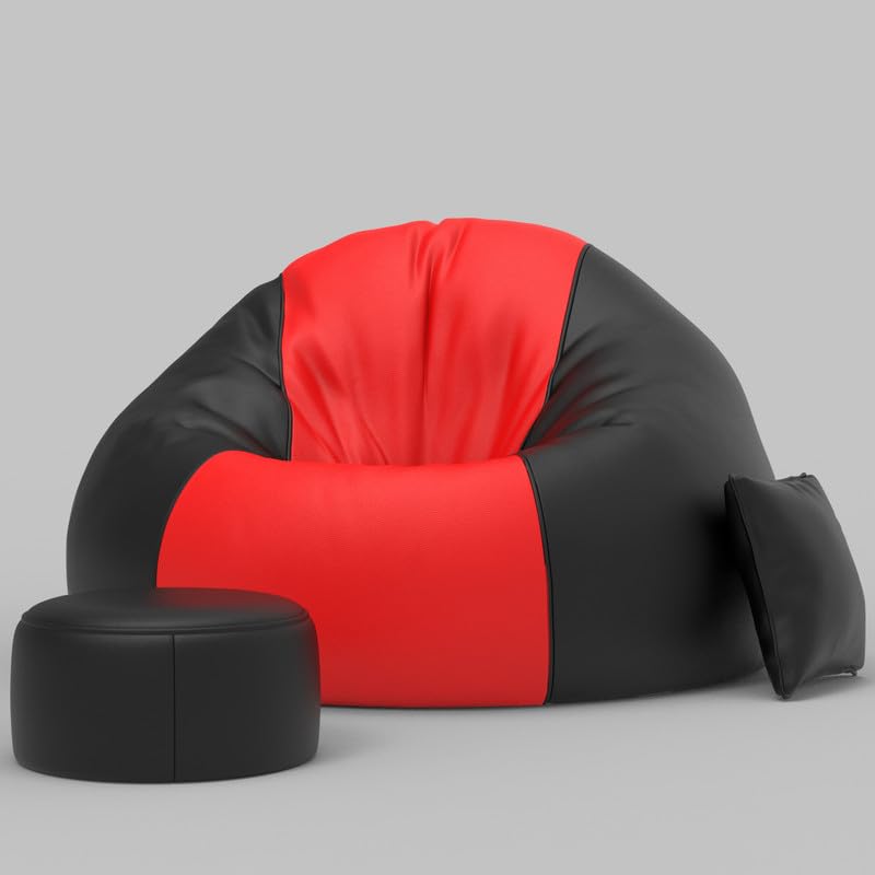 Image of Biggie Bean Bag with Beans Filled 5XL Comfort Edge Bean Sofa-Built for Superior Relaxation-Styled for Elegance with Free Cushion & Footrest (Matching Color : Leatherette Red Black)