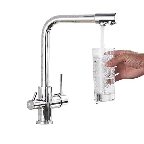 FCXWEVR Brushed Nickel Kitchen Faucet 3 Way Drinking Water Tap with Dual Handles Deck Mounted Hot & Cold Mixer Modern Filtered Water Faucet for Home Use
