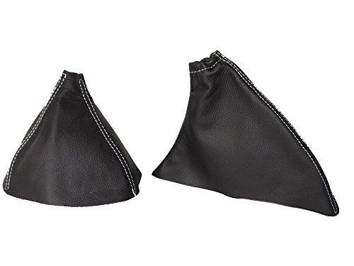 The Tuning-Shop Ltd for Fiat 500 Abarth 2007-2015 Shift & E Brake Boot Black Italian Leather White Stitching