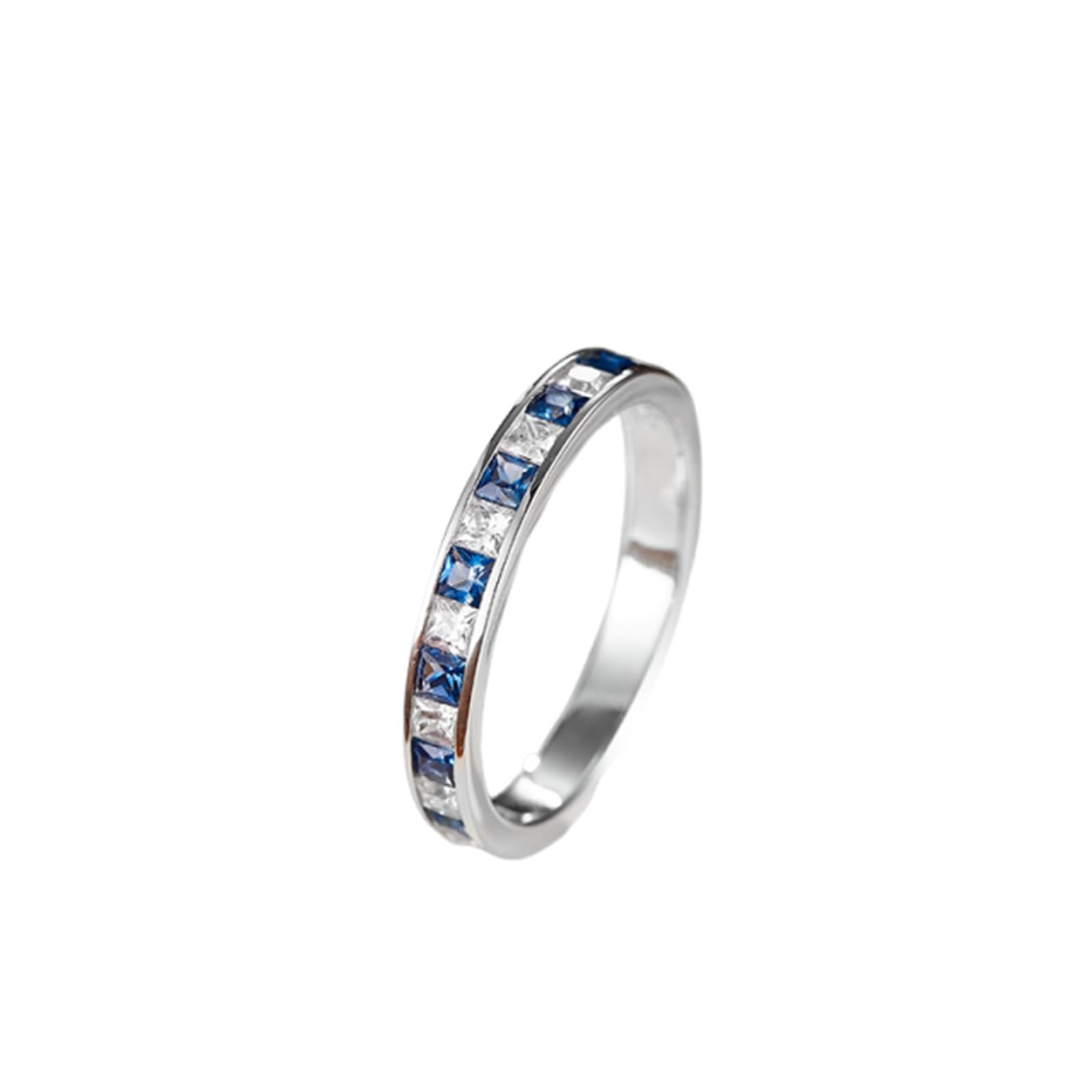 Anillo de boda de oro blanco, media eternidad, piedras preciosas, anillos de boda de oro real para mujer