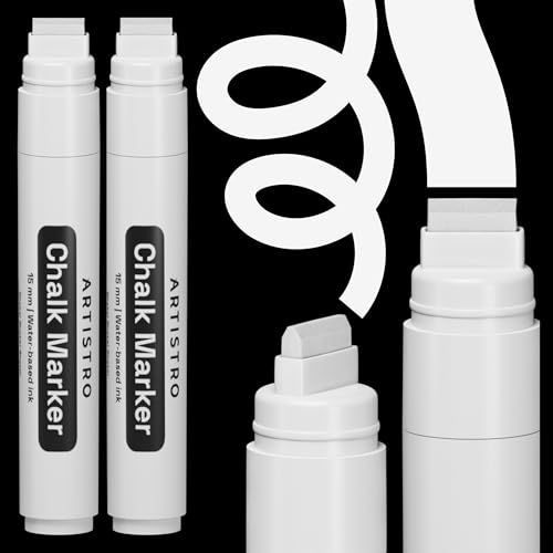 ARTISTRO 2 Marcadores de Tiza Líquida Jumbo Blancos - Marcadores Neon Borrables de 15 mm para Ventanas de Autos, Pizarra, Tablero de Tiza, Vidrio, Bistró - Plumas de Tiza Fáciles de Borrar