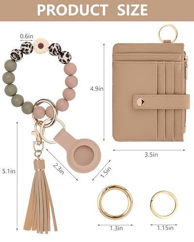 Image of Wristlet Wallet for Women, Keychain Wallet with AirTag Holder | 9 card slots,ID window & zipper pocket,RFID,beaded wrist strap and compact design for travel,shopping and daily carry.