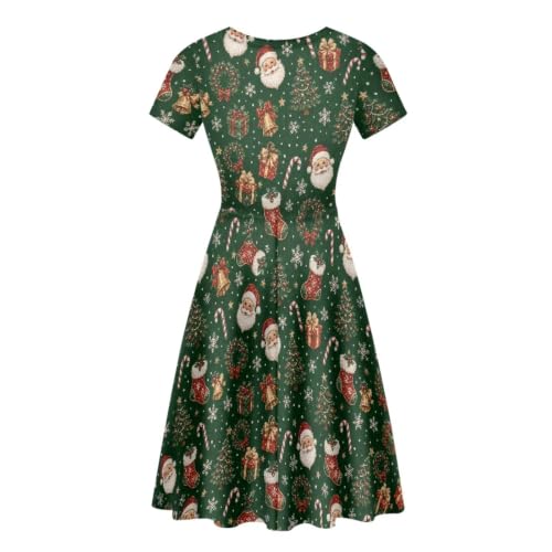 Image of Forchrinse Summer Dresses for Women Crew Neck Short Sleeve Midi Dress Casual Beach Vacation Sundress