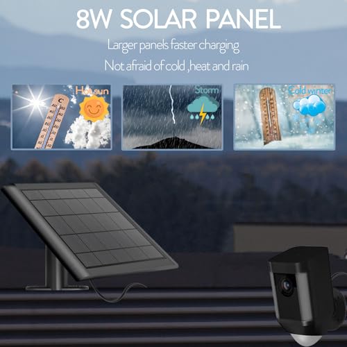 Image of 8W Solar Panel Charger for Ring Camera, 9.8inch Camcorder Solar Panel with 10FT USB C Cable for Ring Outdoor Cam Plus, Stick Up Cam /Pro, Spotlight Camera Plus /Pro Battery (8W-2Pack)