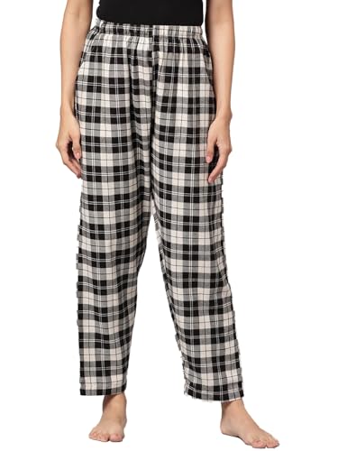 Image of KRYPTIC Women's 100% Pure Cotton Woven Pyjama | Mid Rise Relaxed Fit Full Length Nightwear Pant with Elasticated Drawstring Waistband & Side Pocket | Comfortable Lounge, Sleepwear & Casual Bottom Wear