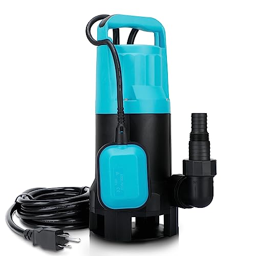 Image of Automatic Water Pump, 2250GPH Sump Pump Submersible Basement Portable Electric Utility Water Pump Removal for Pool Draining Basement Hot Tubs Garden Pool Cover Pond, Light Blue