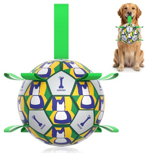 Image of Dog Soccer Ball with Straps, 6 Inch for Small and Medium Dogs, B | Footable Floating Dog Toy for Training, Fetch & Water Play, Interactive Dog Toys with Pump and Needle for Inflation