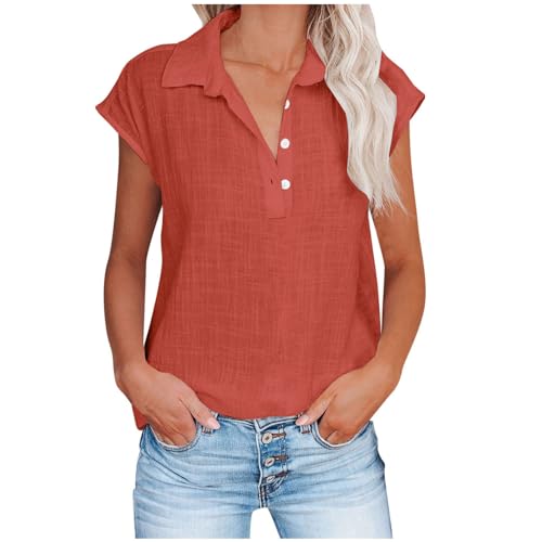 Generic Blusas básicas femininas outono verão manga curta gola alta linho ajuste solto blusas camisa