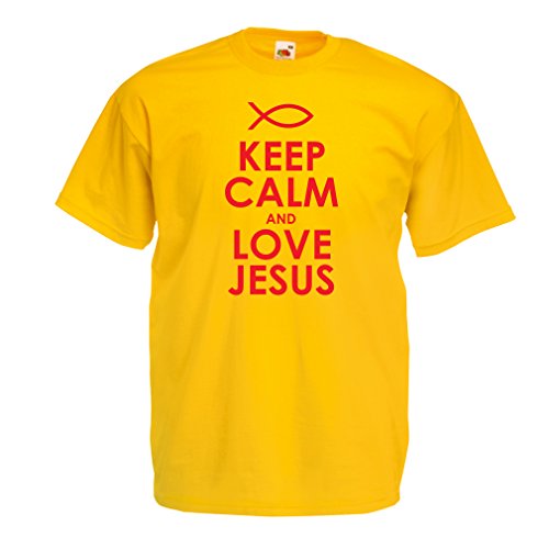 lepni.me Camisetas Hombre Amo a Jesucristo, Religión Cristiana - Pascua, Resurrección, Natividad, Ideas de Regalo Religioso (Large Amarillo Rojo)