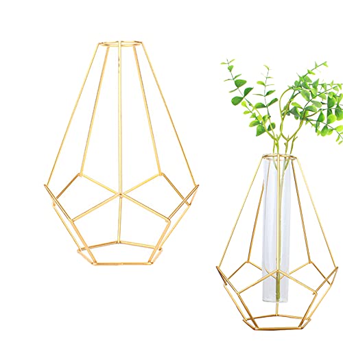 Transparente Glas Vase, Vase Glasvase, Vase Für Pampasgras, Glas Vase mit Geometrischem Metallständer, für Platzieren Sie Das Wohnzimmer, Schlafzimmer, Arbeitszimmer, Balkon, Büro, Hochzeitsbankett Cover