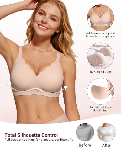 Image of As Fairy Wireless Bras for Women Jelly Push Up Scalloped T-Shirt Bra