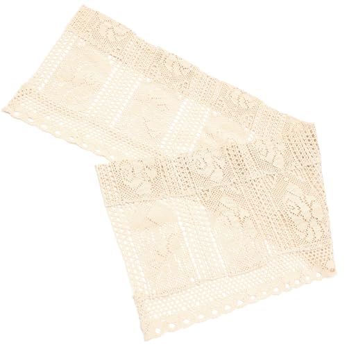 DRESSOOS Cortina Corta de Algodón y Lino con Patrón Calado para Privacidad en Gabinetes, Diseño Rústico y Textura Delicada de Crochet para Ambientes Hogareños