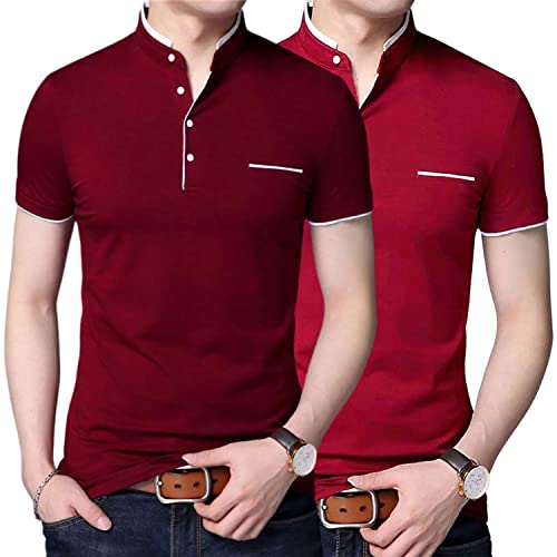Image of Pixie Fashion Stylish and Handsome Mandarin Collar Half Sleeve T Shirt for Men Combo (Pack of 2)