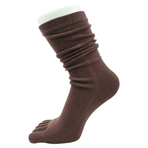 goodluxx, Calcetines Largos de Tubo de Cinco Dedos para Mujer, Calcetines de algodón de Yoga Separados con Punta de Color sólido, Calcetines café