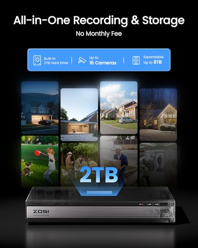 Image of ZOSI Full 1080p 16 Channel Home Security Camera System with AI Human Vehicle Detect, 8 x 1080p Weatherproof CCTV Bullet Dome Camera Outdoor, H.265+ 16CH DVR with 2TB HDD, Night Vision, Alert Push