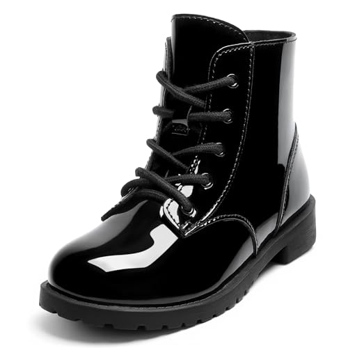 Girls Ankle Boots Lace Up Side Zipper Combat Shoes for Toddler/Little Kid/Big Kid