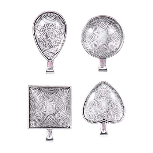 HEALLILY 48 Stücke Lünette Anhänger Tablett mit Glas Cabochon Rohlinge für DIY Foto Anhänger Halskette Schmuckherstellung(Herz + Oval + Platz + Rund)