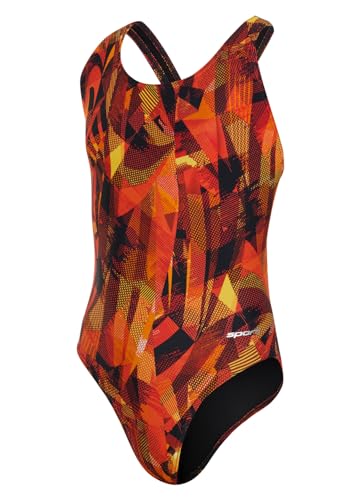 Image of Sporti Wide Strap Girls' Athletic One-Piece Swimsuit - Printed Pattern Competitive Bathing Suit, Racerback Style for Girls