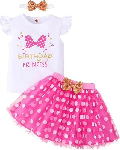 Toddler Kids Baby Girls Birthday Mickey Princess Outfit Polka Dots Bubble Tulle Tutu dress clothe set 1-6T