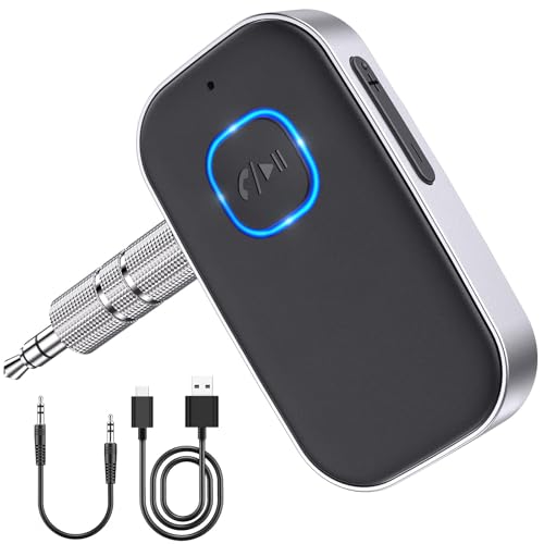WOCBUY - Bluetooth Car Adapter, WOCBUY 3.5mm AUX Bluetooth receiver for Music Streaming, Wireless Music Audio Adapter with Built-in Mic, Home Stereo, Speakers (Handsfree Car Kits, 16H Playtime, Dual Link) - -10%