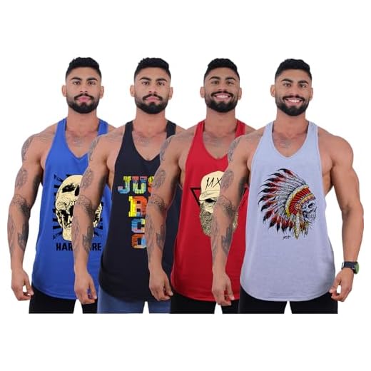 Kit 4 Regatas Longline Super Cavada Masculina MXD Conceito Várias Estampas Casuais Academia Treino Musculação (G, Opção 04)