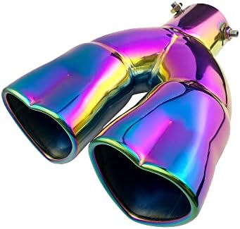 OtpOutopa Dual Exhaust Tip 2.5 inch Inlet, Universal Car Exhaust Pipe Modification Tail Throat Tail Pipe Stainless Steel Muffler Tip, Adjustable Heart Shaped Car Decoration (Straight,Colorful)