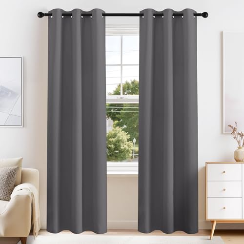 Image of PONY DANCE Grey Blackout Curtains for Bedroom 84 Inch Length 2 Panels Set, Privacy Thermal Insulated Room Darkening Grommet Drapes for Living Room Window, W34 x L84 Inch