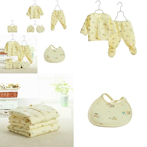 Image of Presents New Born Baby Summer Wear Printed Baby Clothes 5Pcs Sets 100% Cotton Boys Girls Unisex Baby Cotton /Summer or Flannel Suit Infant Clothes First Gift for New Born (0-6 Months)