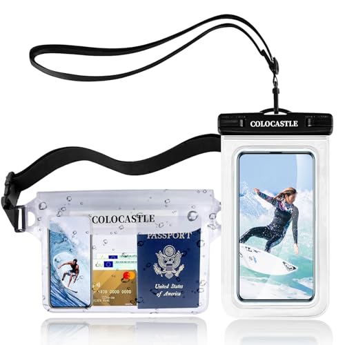COLOCASTLE Bolsa Impermeable y Funda Impermeable Móvil, Bolsa Estanca Riñonera Impermeable Universal IP68 para Deportes Acuatica, Playa, Natación, Canotaje, Kayak, Surf etc