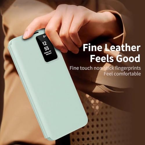 Image of CRUPED Ultra Hybrid Smart View Wallet Case for Samsung Galaxy S25 Ultra | Flip Leather Cover with NFC Display Activation via App | Magnetic Closure | Card Holder | Stand Feature (Titanium Gray)