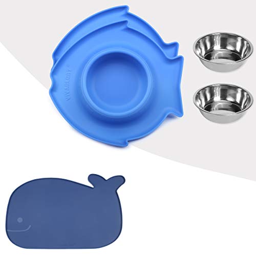 Vivaglory Pet Feeding Mat and Bowl Set with Mat for Cats Puppy or Small Sized Dog