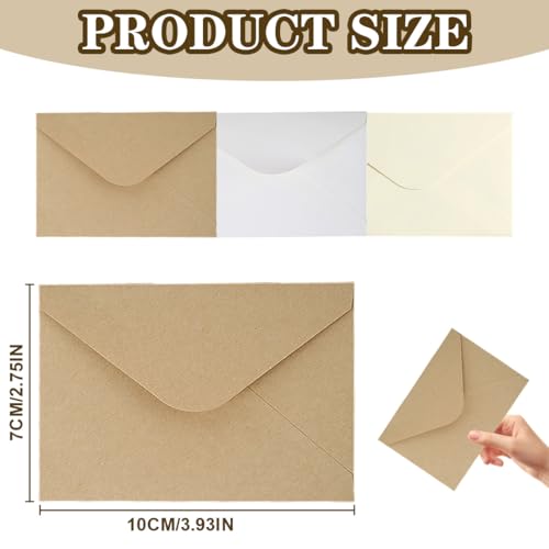GHPKOTW 15 Mini Stück Briefumschläge, mit 25 bunten AufklebernKuvert für Geschenkkarten, für Geschenkkarten, Hochzeiten, Weihnachten und DIY, 3 Farben(100 x 70 mm)