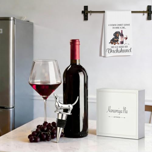 Image of Funny Dachshund Wine Kitchen Towels with Wine Bottle Stopper 24x14 Inch, Dachshund Gifts Reusable Dish Towels for Kitchen Bars Decor, Weiner Dog Gifts for Women Men Christmas Birthday Gift-2