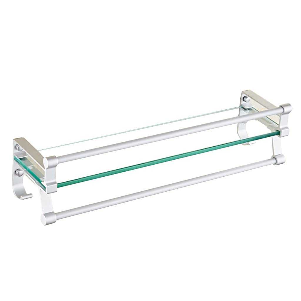 Estante de vidrio para baño cuadrado con toallero de pared en acero inoxidable 50cm