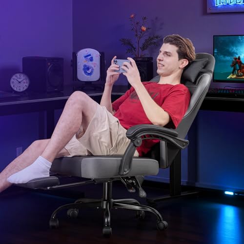 Gaming Chair with Massage and Footrest
