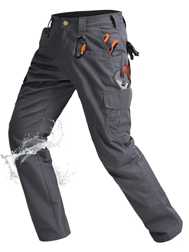 Rapoo Cargo Hiking Tactical Pants for Men Waterproof Work Military Army Casual Pants for Men with Pockets Mens Ripstop Construction Carpenter Hunting Outdoor Pants Outdoor Grey 34Wx32L