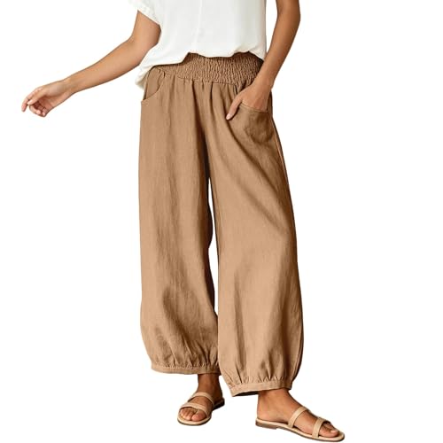 Pantalon en lin pour femme en coton noble et lin élégant à taille haute