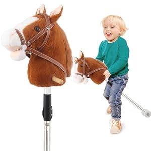 Hobby Horse on a Stick, 30″ to 50″ Stick Horse for Cowboys Plush Handcrafted Hobby Horse Stick Toy Real Pony Galloping Sounds Sturdy Stainless Steel Pole Lighting Wheels Sponge Grip